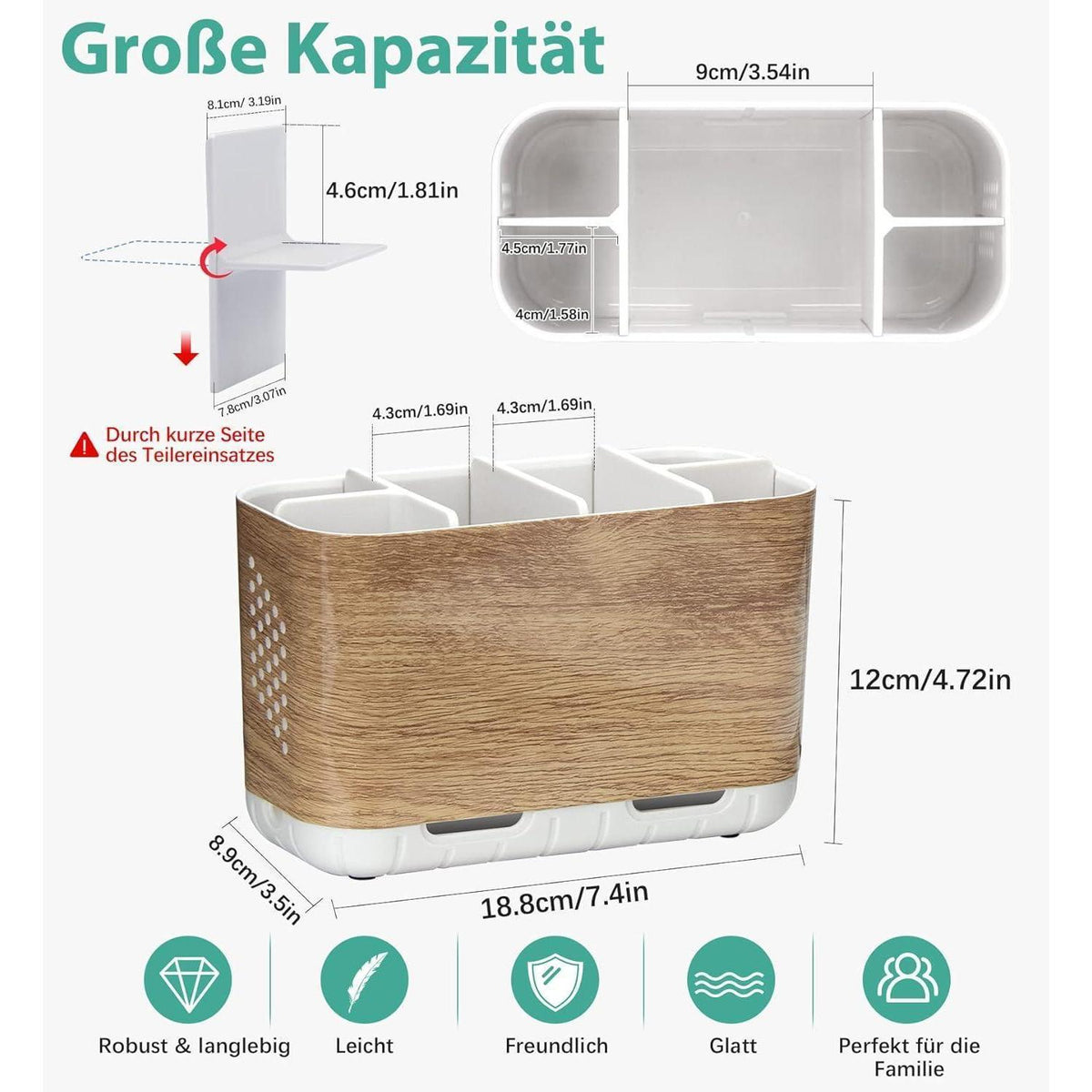Zahnbürstenhalter Holzmaserung mit Trennwänden