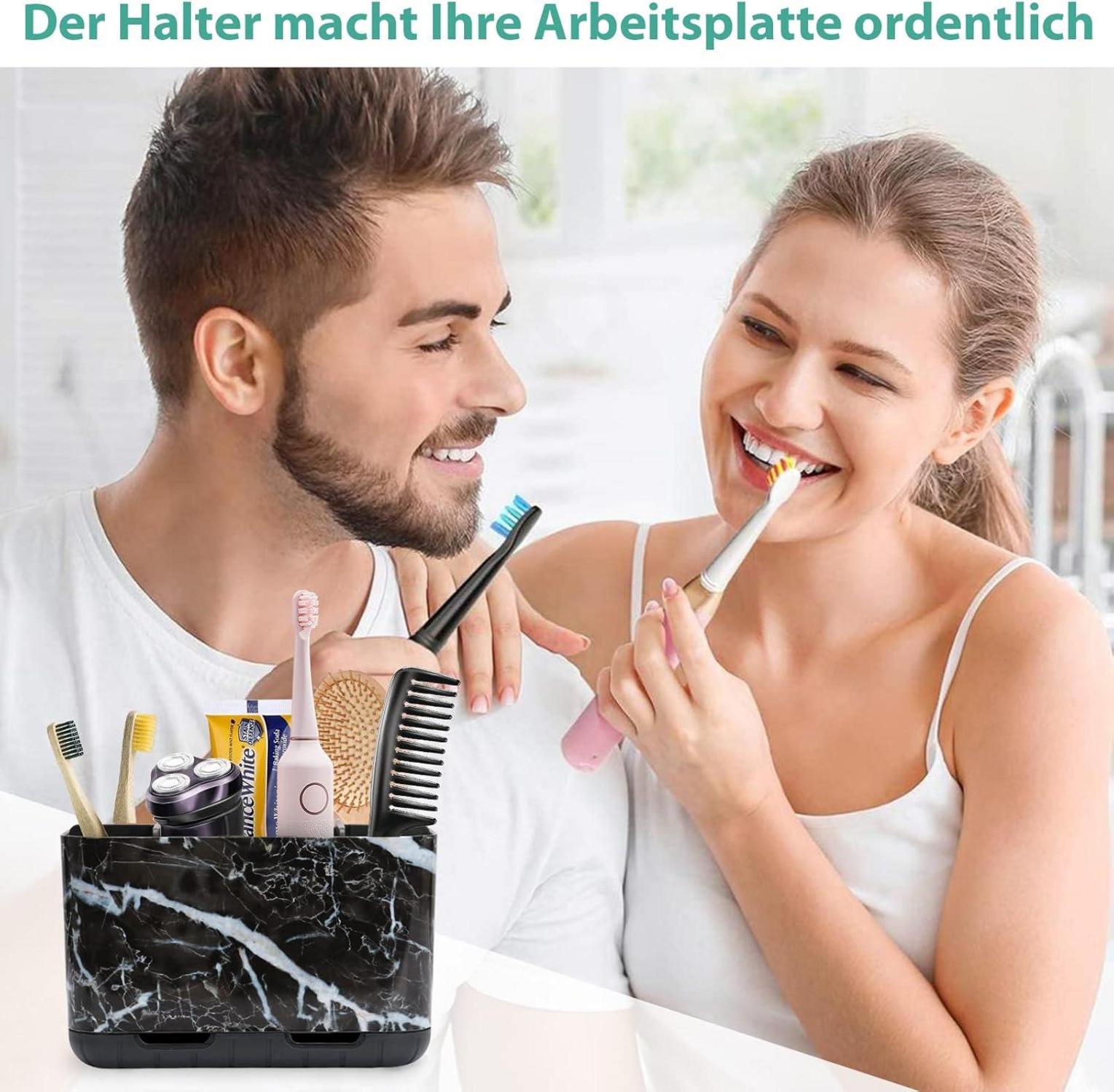Schwarzer Marmor Zahnbürstenhalter 6 Abteile, abnehmbar, für elektrische Zahnbürsten