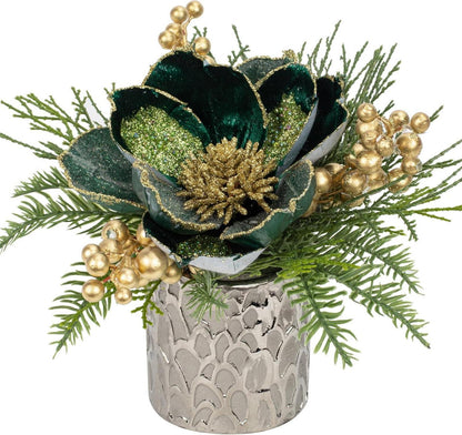 Kunstpflanze Weihnachtsdeko Magnolie Gestecke Tannenzweig Beeren