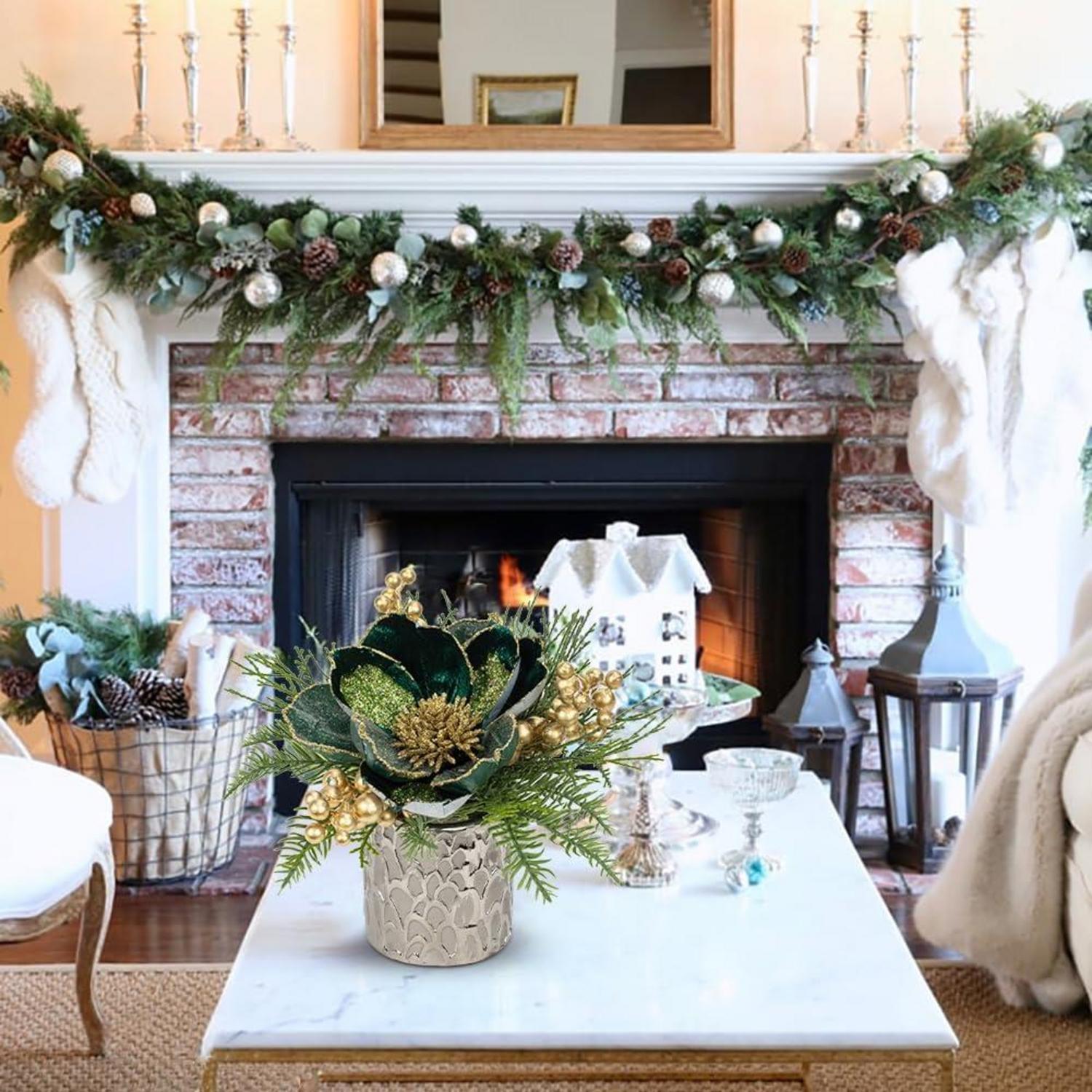 Kunstpflanze Weihnachtsdeko Magnolie Gestecke Tannenzweig Beeren