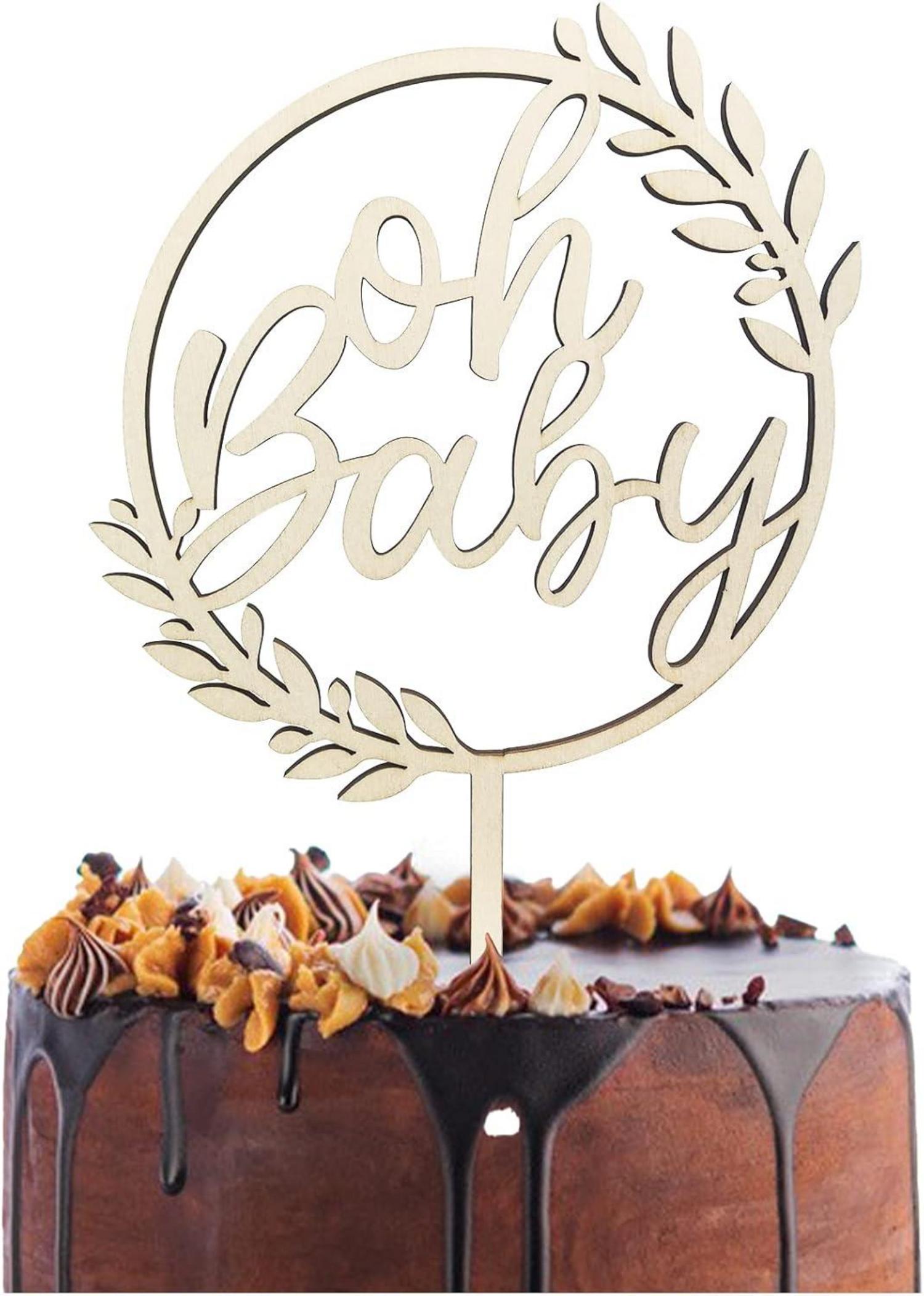 Oh Baby Cake Topper Holz für Babyparty Gender Reveal Party