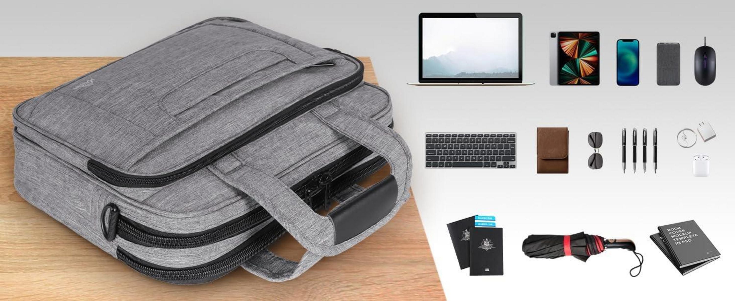 Laptoptasche 15,6 Zoll Business Aktentasche Herren Notebook Grau