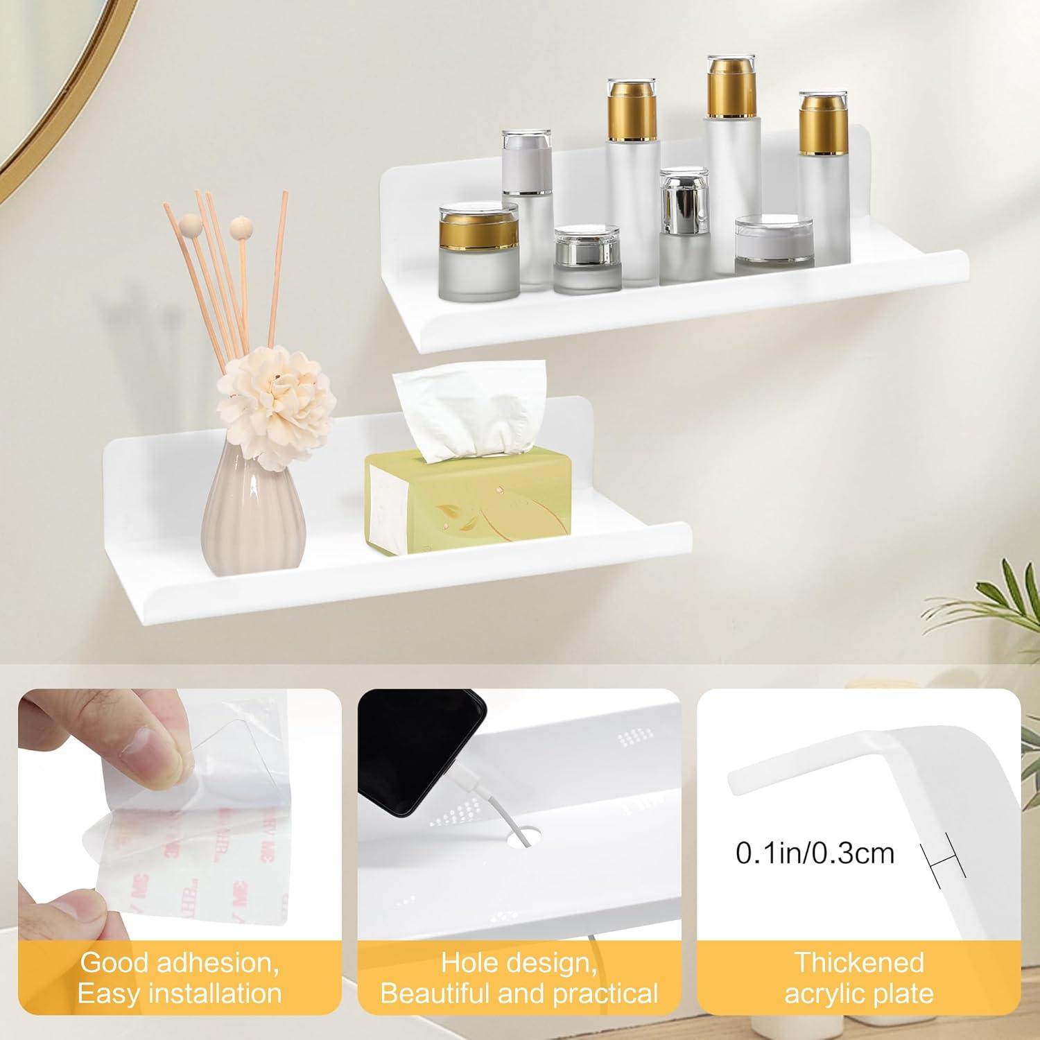 Wandregal Set Ohne Bohren Weiß 30cm Schweberegal Acryl Badezimmer