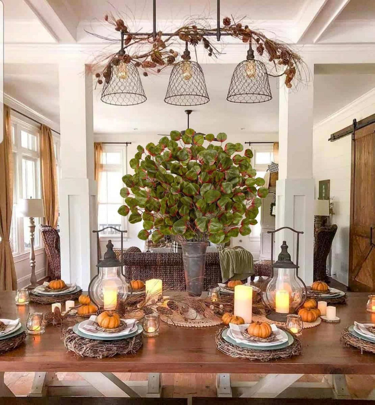 6PCS Künstlicher Eukalyptus Dekozweige Grün Herbst Hochzeit Vasendeko