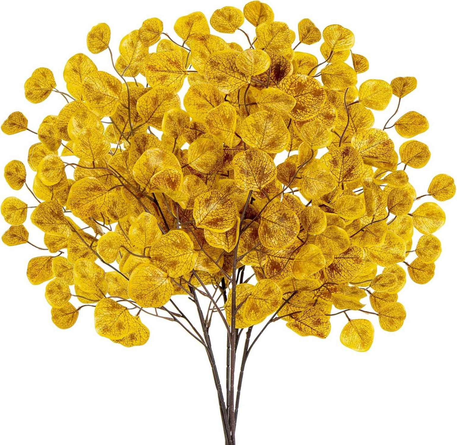 Künstliche Eukalyptus Kunstzweige Herbstdeko Gold 6er Set