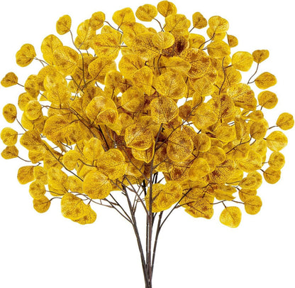 Künstliche Eukalyptus Kunstzweige Herbstdeko Gold 6er Set