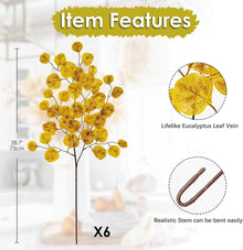 6er Set Künstlicher Eukalyptus Gold Herbstdeko Hochzeit 73cm