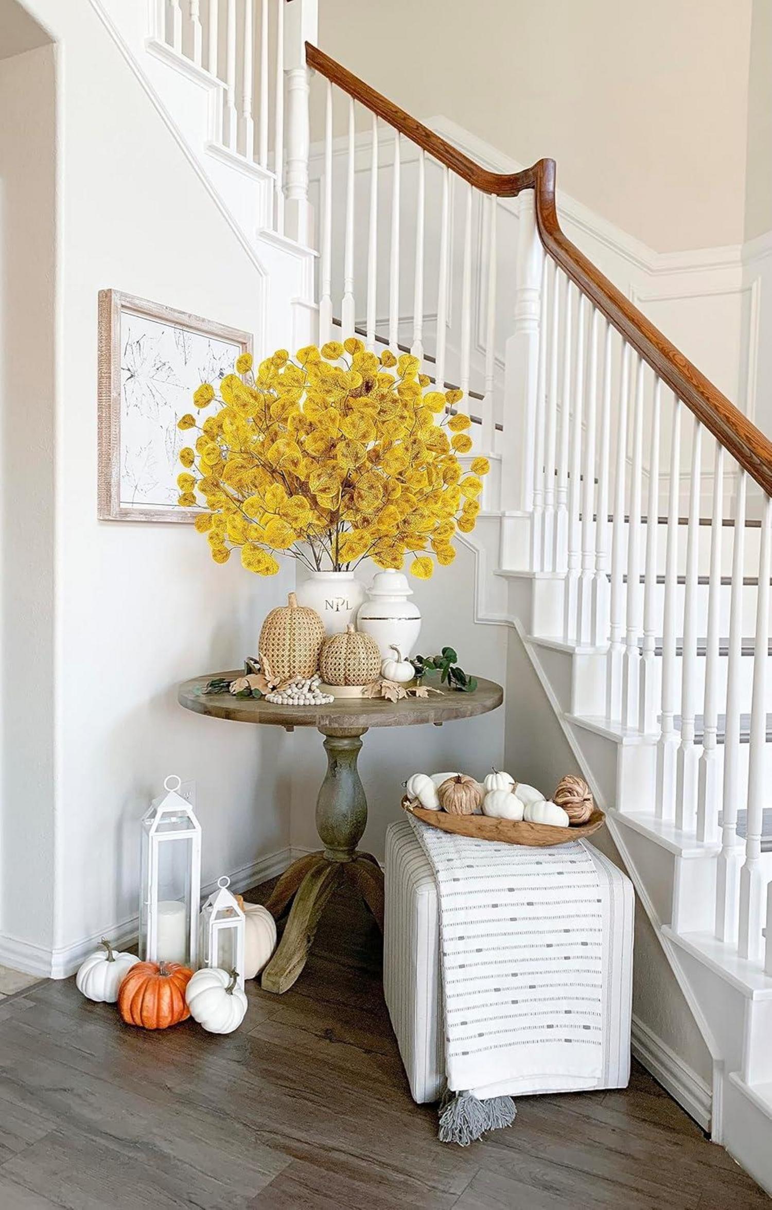 Künstliche Eukalyptus Kunstzweige Herbstdeko Gold 6er Set