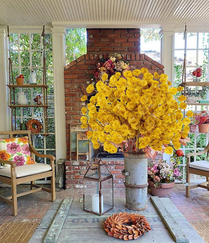 6er Set Künstliche Eukalyptus Zweige Gold Herbstdeko für Hochzeit