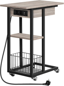 Beistelltisch mit Ladestation und Rädern, C-Form Sofatisch