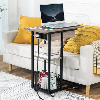 Beistelltisch mit Ladestation Flip C-Form Sofatisch Rädern