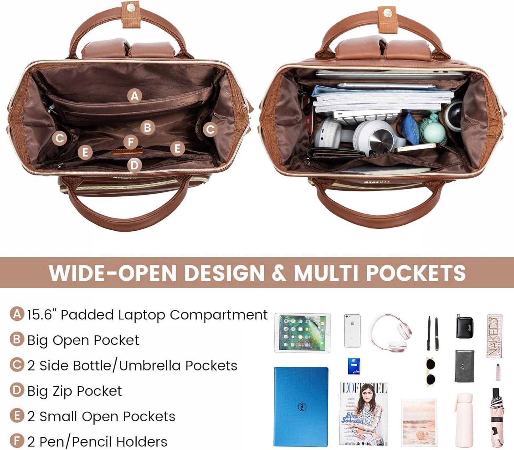 Rucksack Damen Wasserdicht Laptoprucksack 15,6 Zoll USB Ladeanschluss