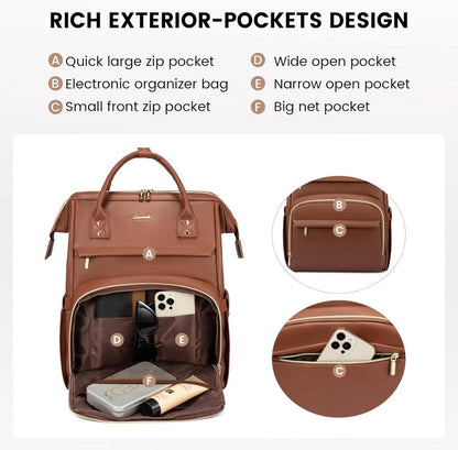 Rucksack Damen 15,6 Zoll Laptop Wasserdicht PU USB Ladeanschluss uni Büro