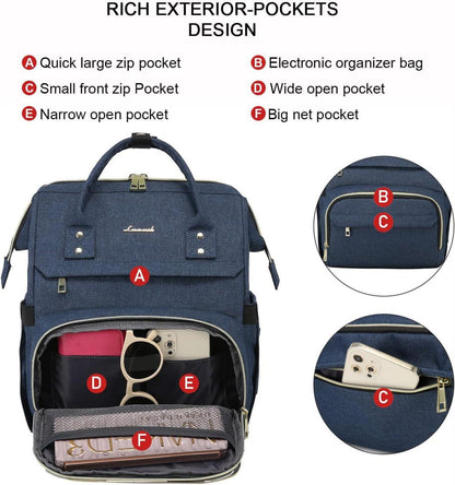 Wasserdichter Laptoprucksack 14 Zoll für Damen Blau