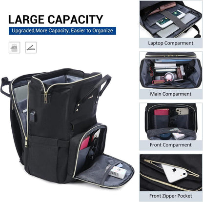 Damen Laptoprucksack 15,6 Zoll USB Schulrucksack Schwarz