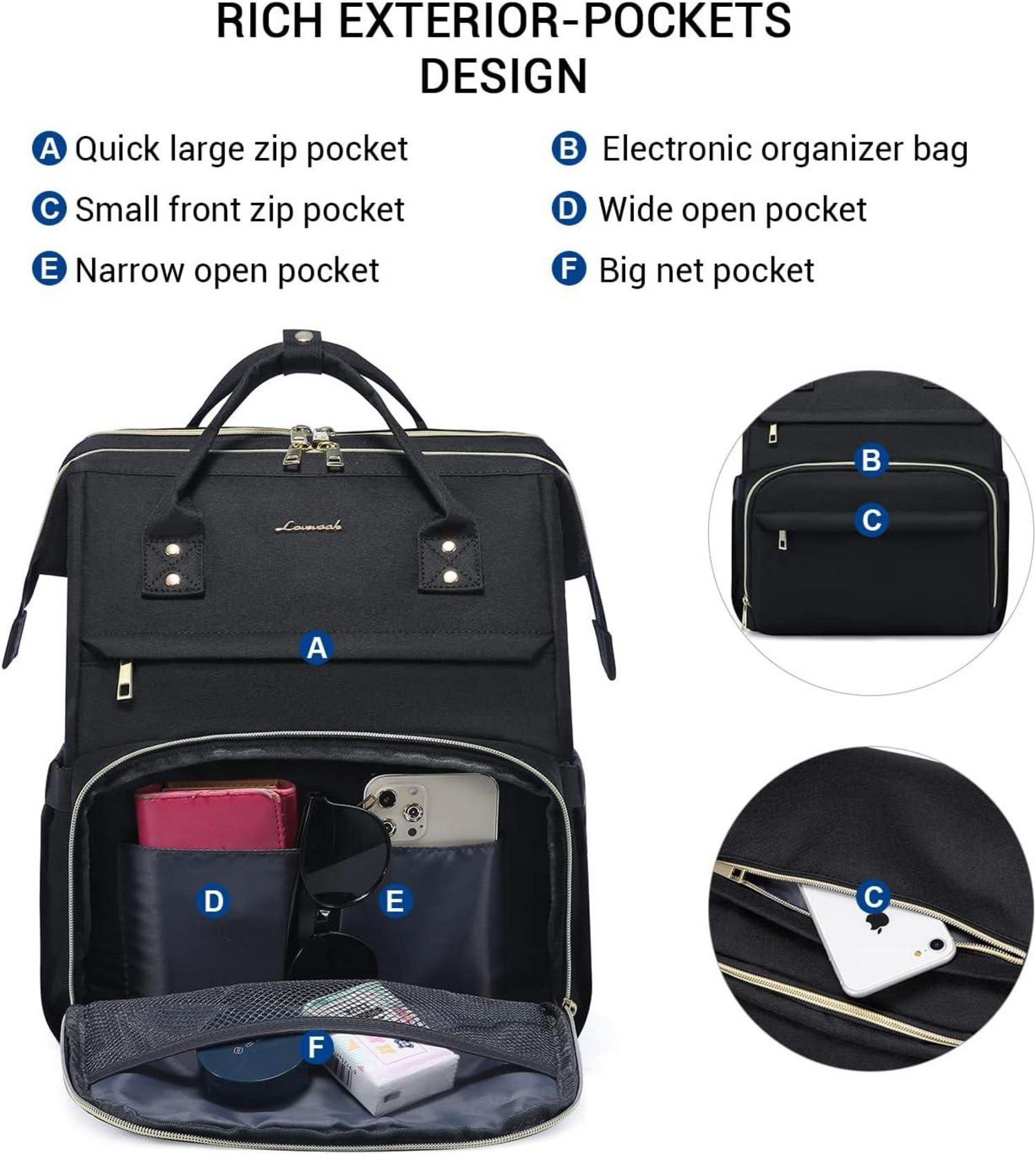 Damen Laptoprucksack 15,6 Zoll, Wasserdicht mit USB Schwarz