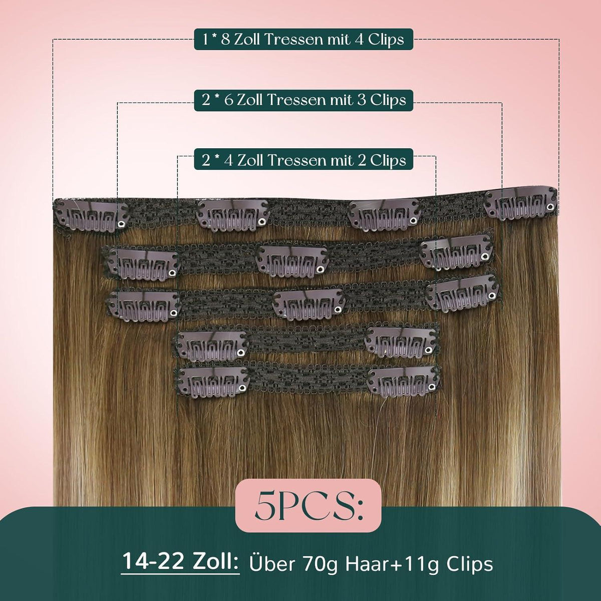 Clip-in Echthaar Extensions Blond Ombre Dunkelbraun