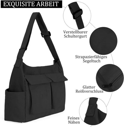 TIAASTAP Leinenstoff Vintage Canvas Messenger Bag, Große Kapazität Crossbody Hobo Umhängetasche