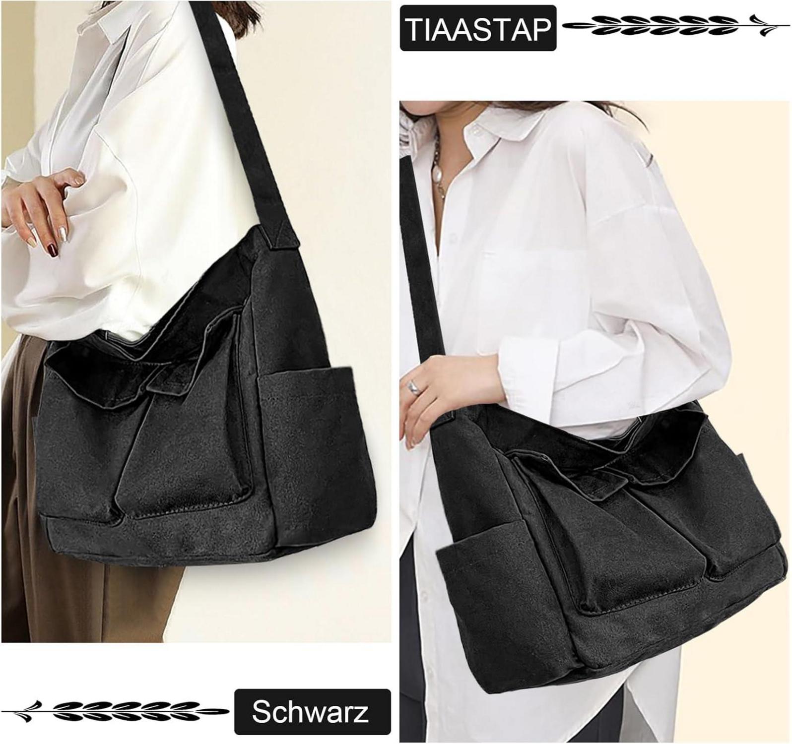 Kuriertasche aus Leinenstoff Vintage Canvas Messenger Bag groß Hobo