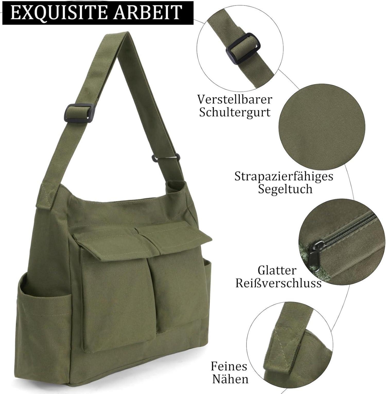 Vintage Canvas Messenger Bag Große Kapazität Crossbody Umhängetasche