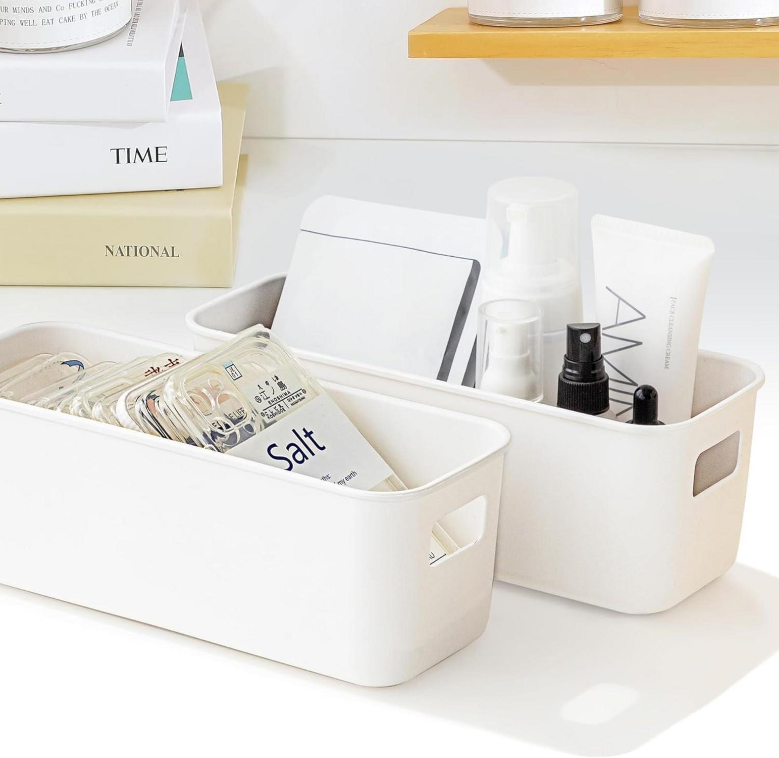 Kunststoff Aufbewahrungsbox 30 cm - 6 Stück Weiß - Organizer Körbe - Küche Bad Regal