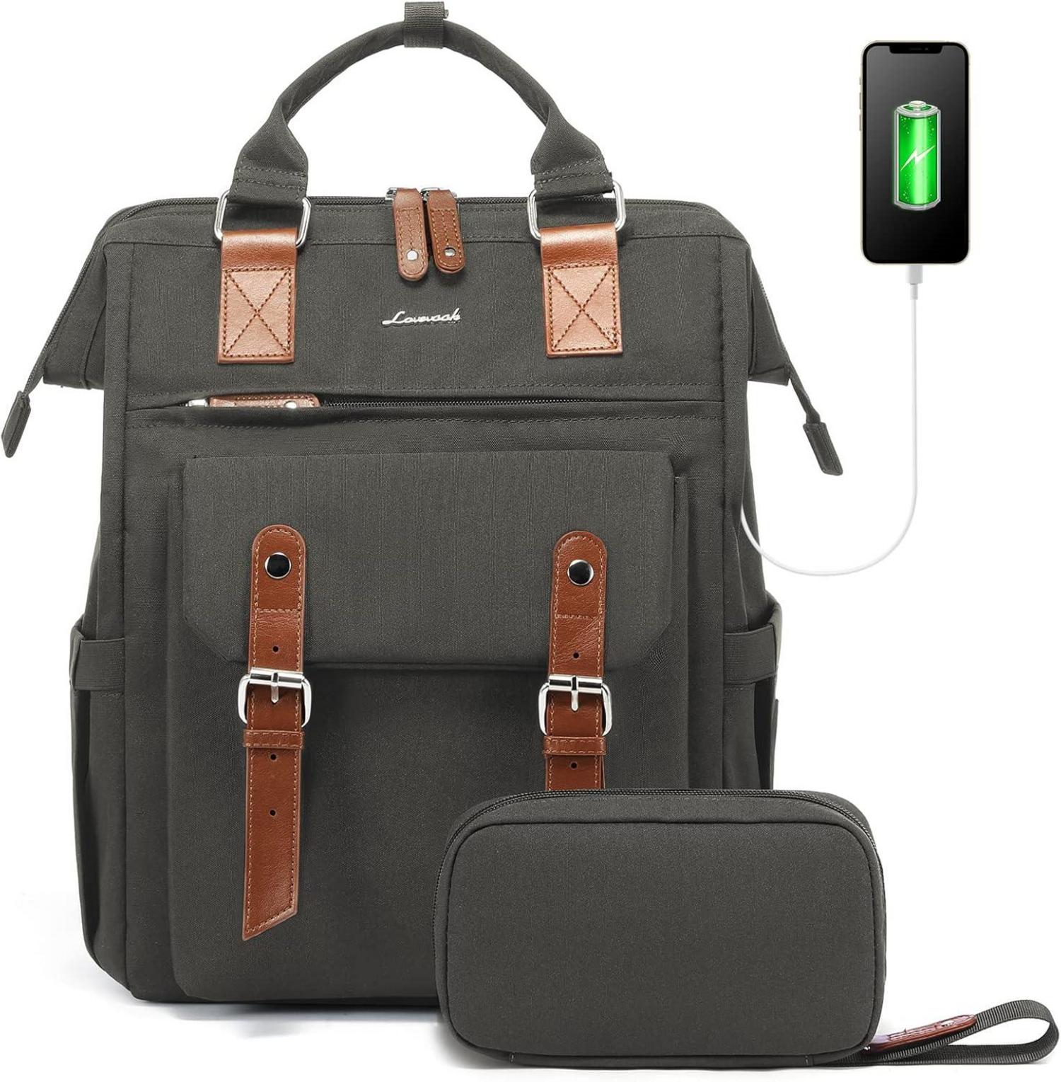 15,6 Zoll LOVEVOOK Schulrucksack Mädchen USB Wasserdicht Grau