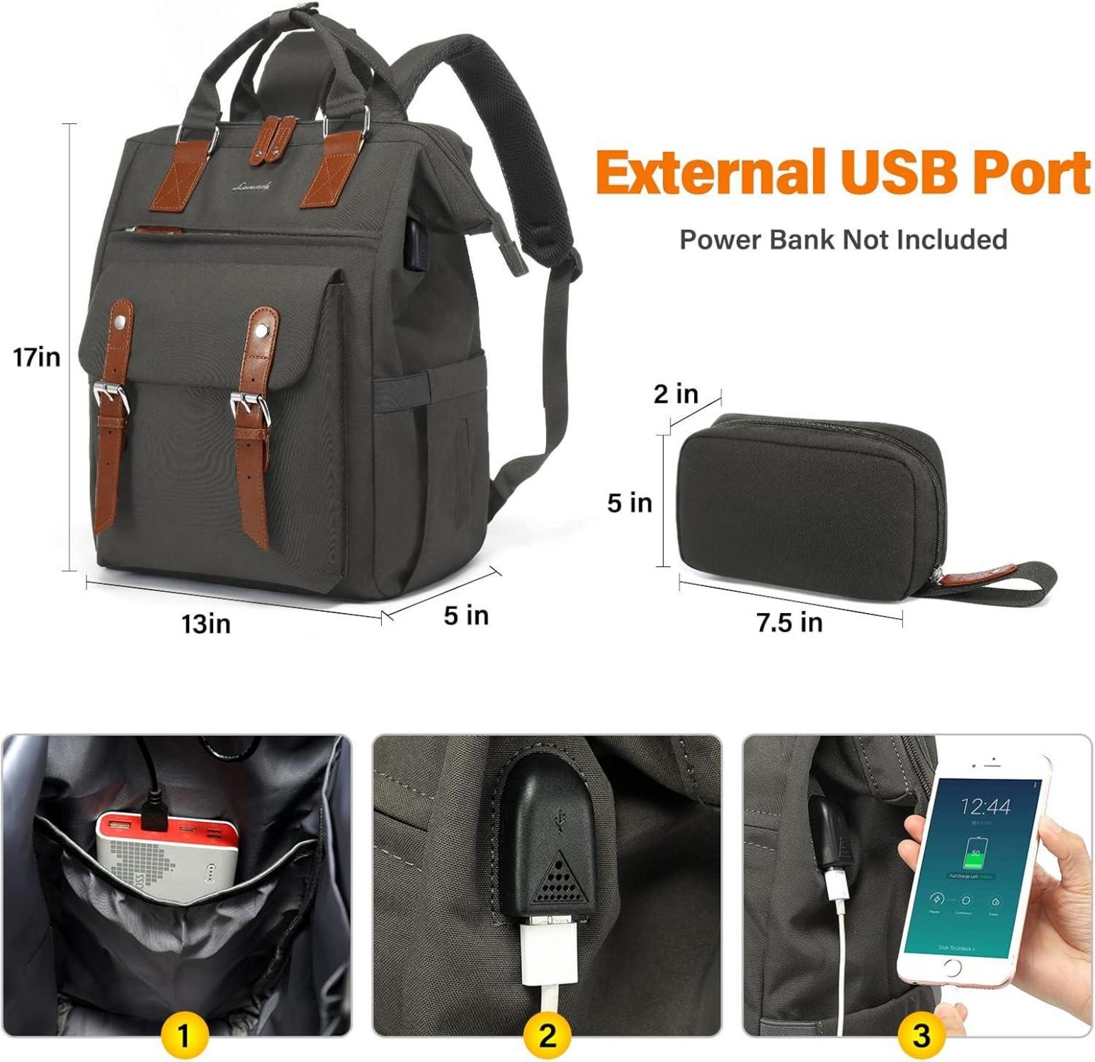 15,6 Zoll LOVEVOOK Schulrucksack Mädchen USB Wasserdicht Grau