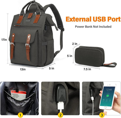 15,6 Zoll LOVEVOOK Schulrucksack Mädchen USB Wasserdicht Grau