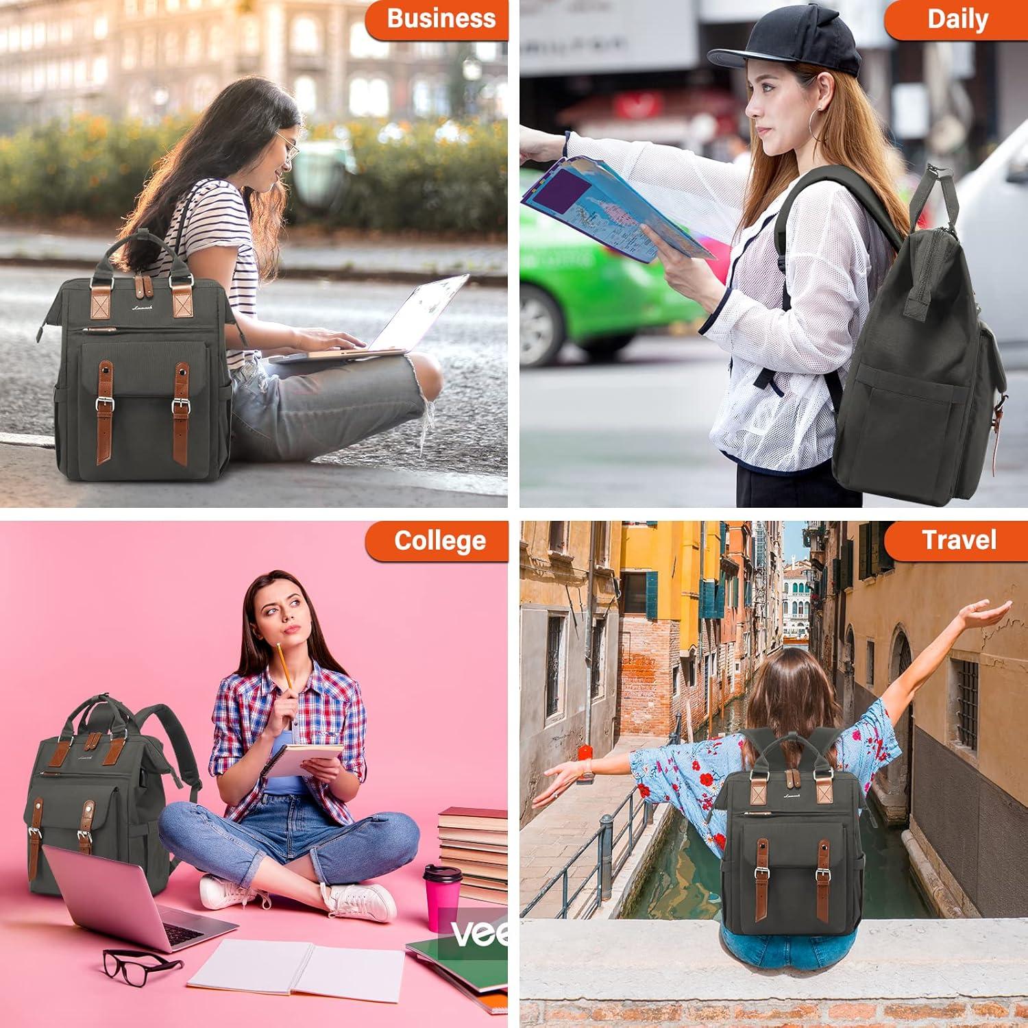Damen Rucksack 15,6 Zoll Schulrucksack mit USB Ladeanschluss