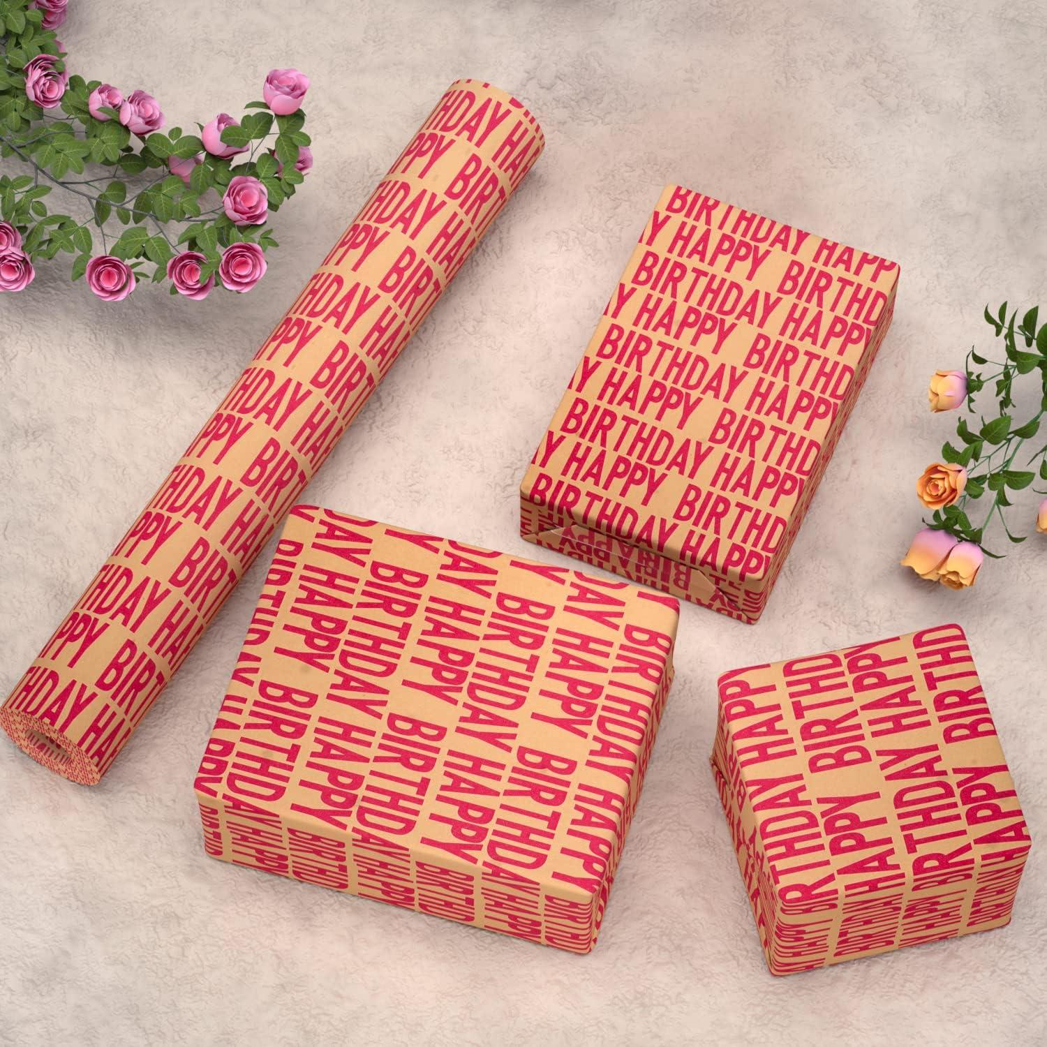 Rotes Happy Birthday Geschenkpapier-Set Kraftpapier 15m