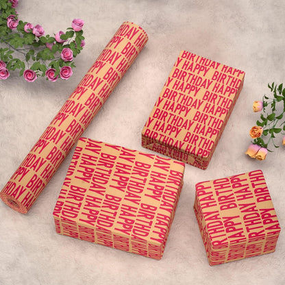 Rotes Happy Birthday Geschenkpapier-Set Kraftpapier 15m