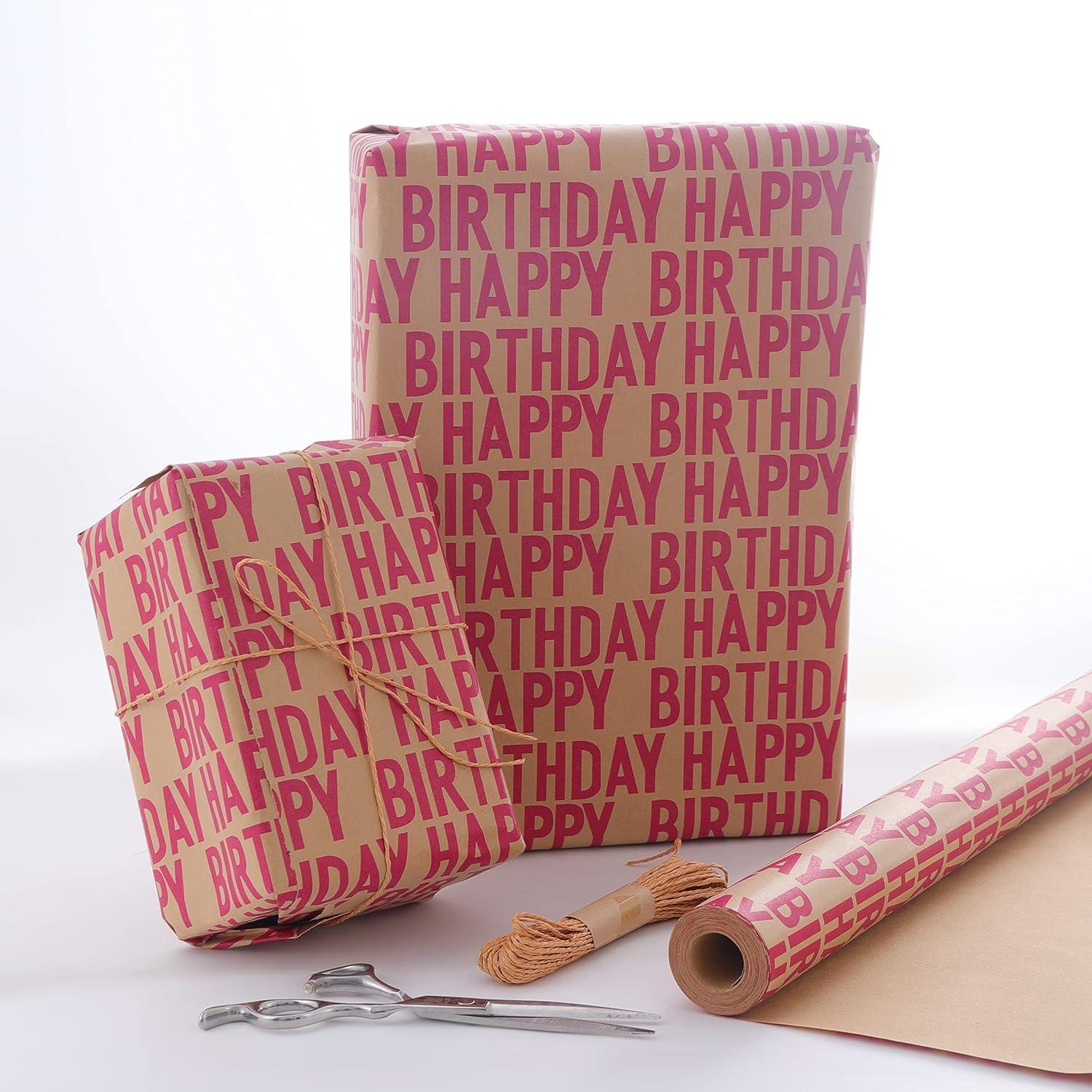 Rotes Happy Birthday Geschenkpapier Set aus Kraftpapier