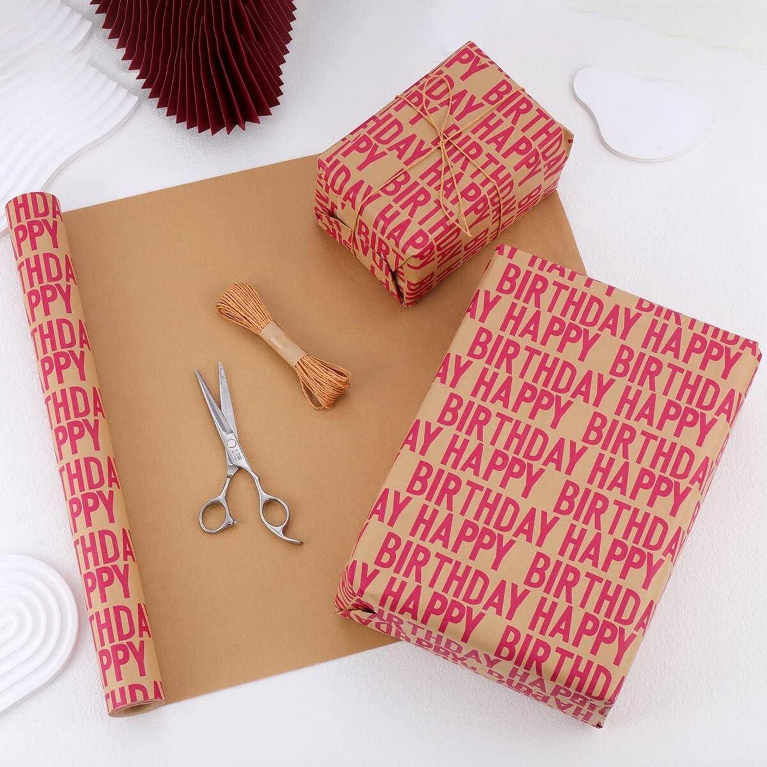 Geburtstags-Geschenkpapierrolle rotes Happy Birthday Set Kraftpapier