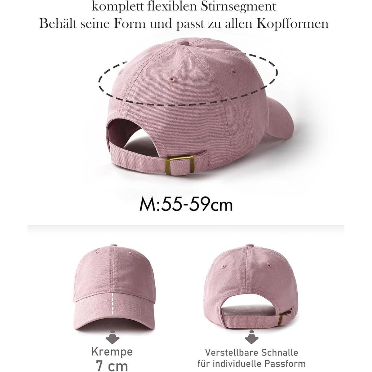 Vintage Damen Baseball Cap Baumwolle Rosa Verstellbar M