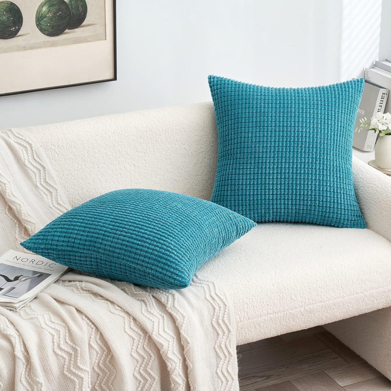 MIULEE 2er Set Kordsamt Dekokissen 50x50cm Blau Grün