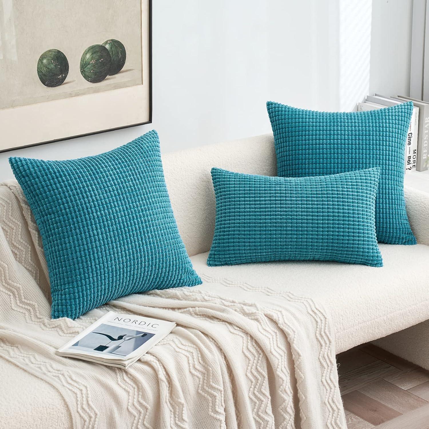 MIULEE Kissenbezug Kordsamt 40x40cm Blau Grün 2er Set