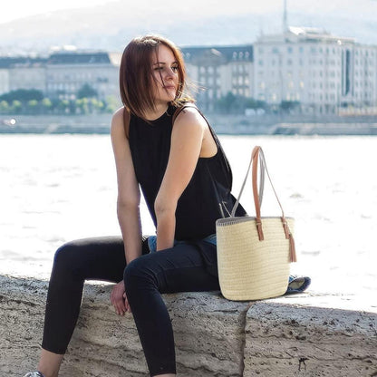Stroh Handtasche Damen Sommer Strandtasche Umhängetasche Boho Stil