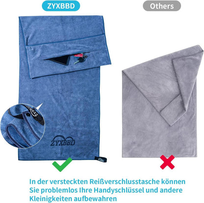 ZYXBBD Fitness Handtuch 120x50cm rutschfest Gym Handtuch Reißverschluss-Tasche