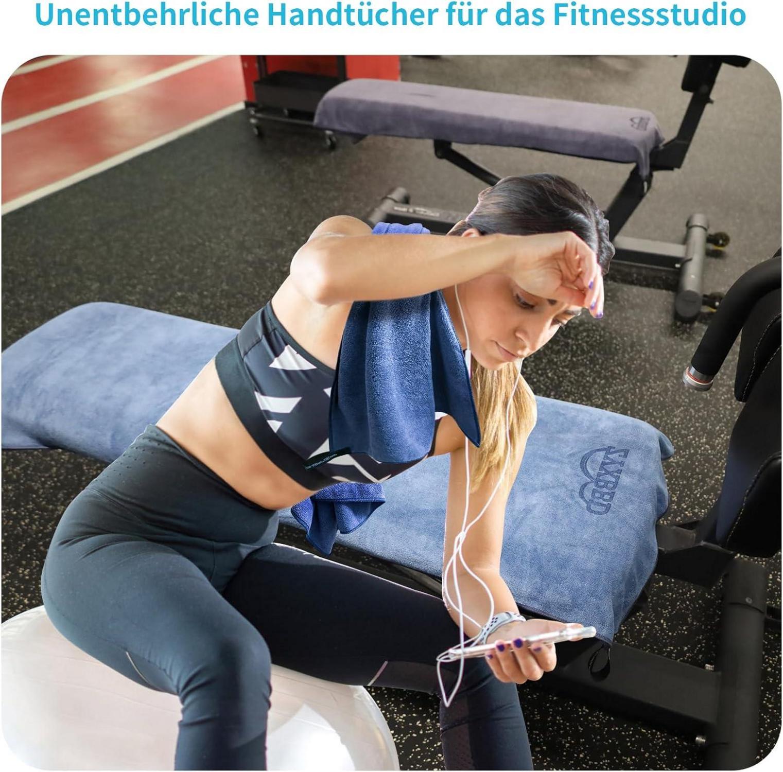 Fitness Handtuch rutschfest mit Tasche 120x50cm Mikrofaser XL Indigo