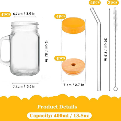 Cocktailgläser mit Henkel und Deckel Glasstrohalme 500ml 4x