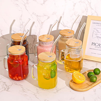 Cocktailgläser mit Henkel und Deckel Glasstrohalme 500ml 4x