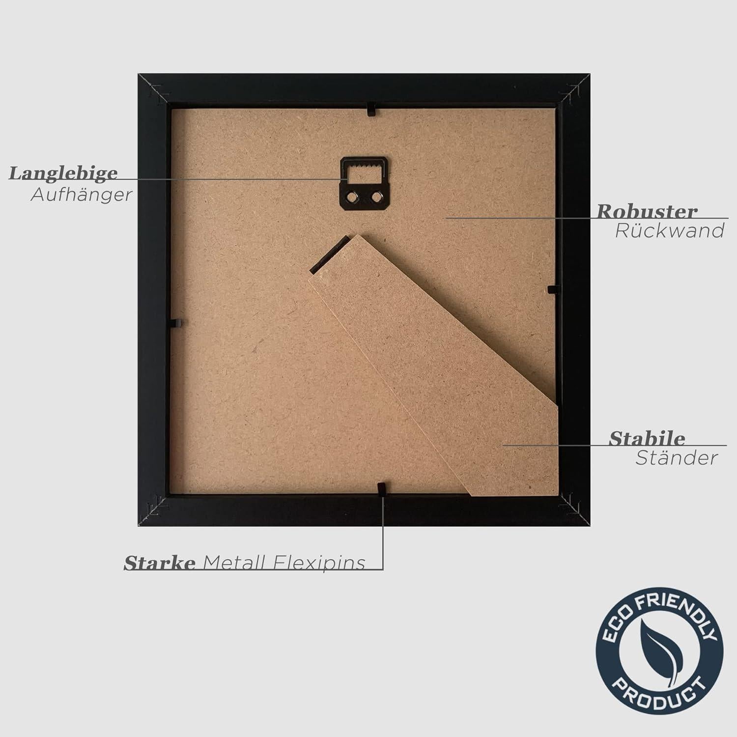 Bilderrahmen Set Schwarz 20x20cm Quadratisch Holzrahmen 3er Pack