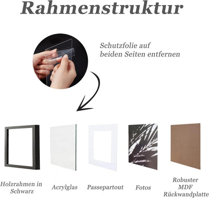 3er Set Schwarz Bilderrahmen 30x30cm Holz Quadratisch Fotorahmen 20x20cm