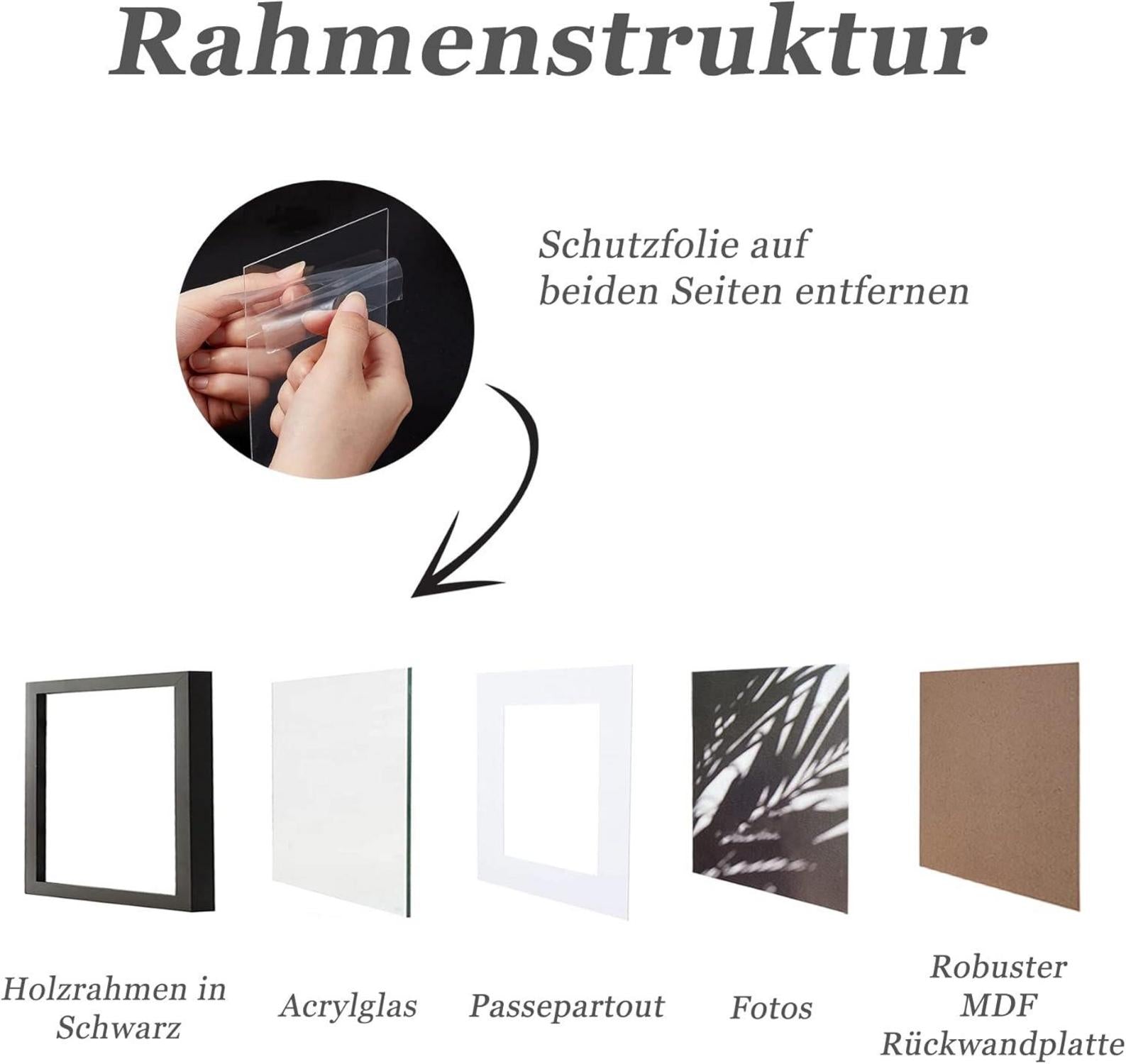3er Set Schwarz Bilderrahmen 30x30cm Holz Quadratisch Fotorahmen 20x20cm