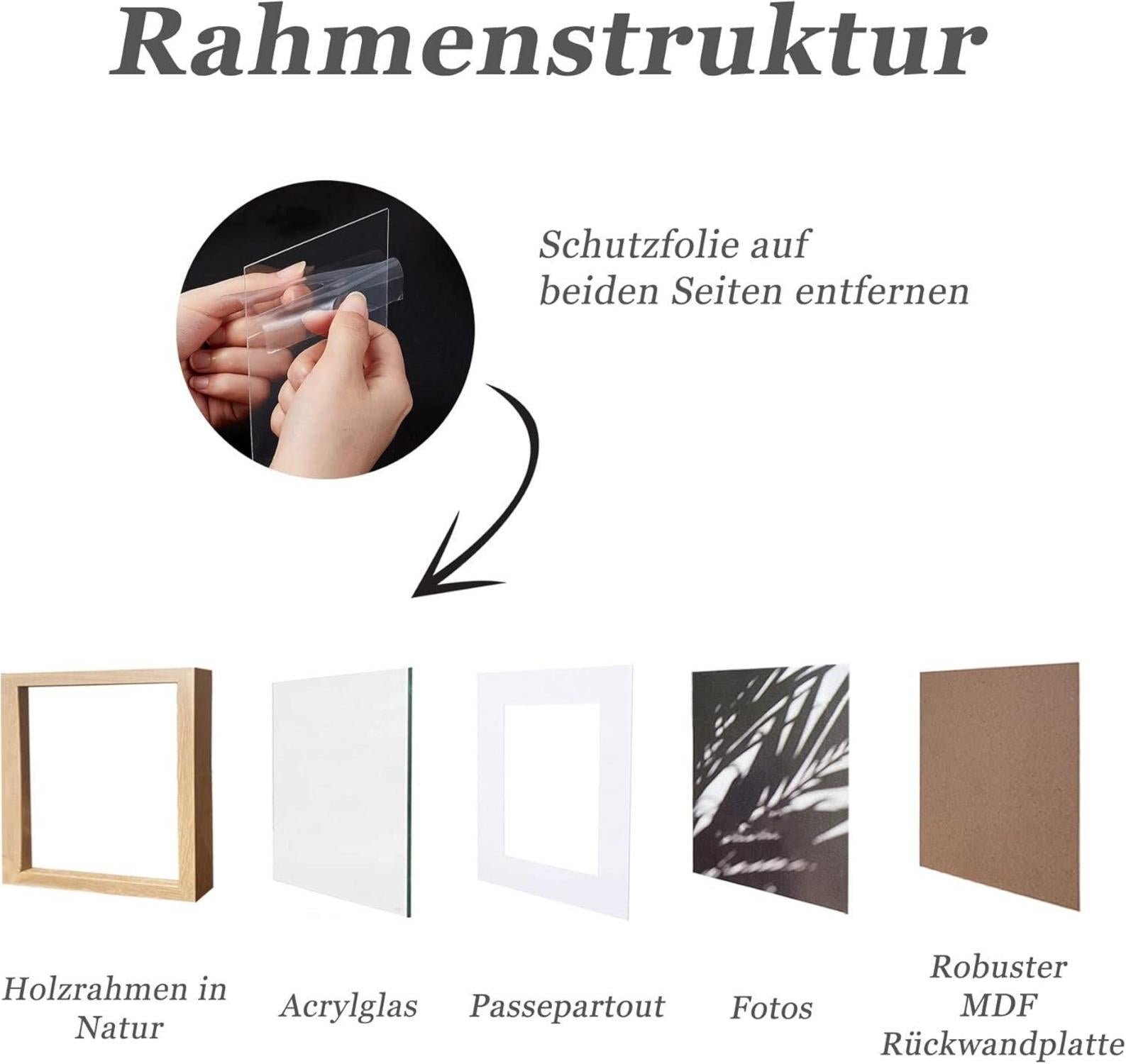 Quadratische Bilderrahmen 20x20cm Holz Natur Fotorahmen Set