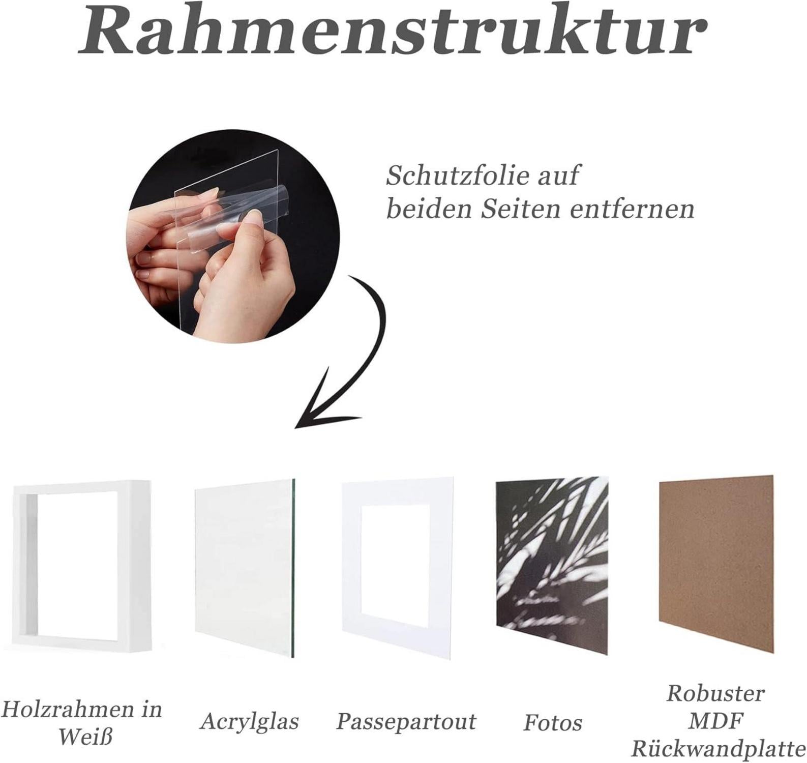 Weißer Bilderrahmen 30x30cm Holz Quadratisch Fotorahmen Set 3er - VUVUZULA
