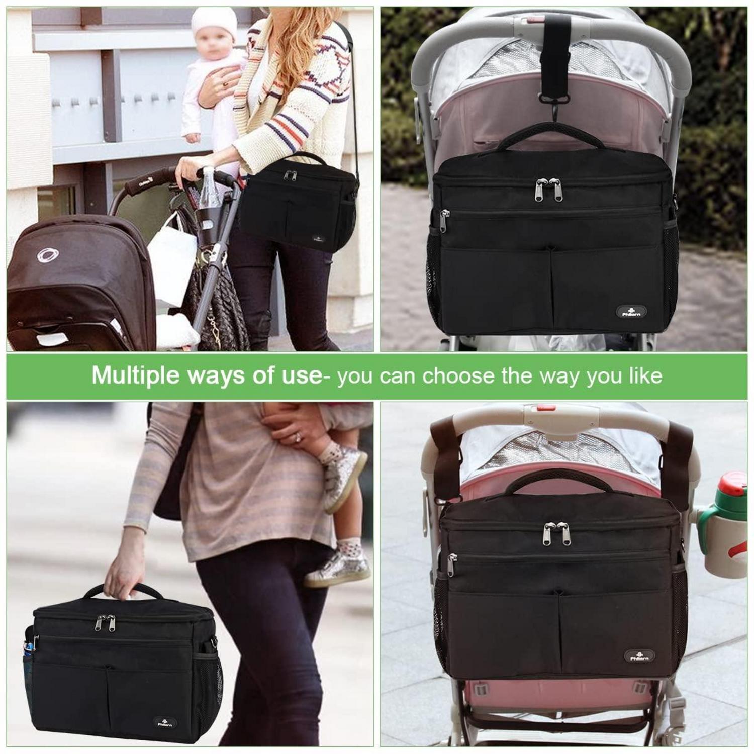 Kinderwagen Organizer mit Isolierte Getränkehalter und Wickeltasche, Schwarz