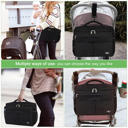 Kinderwagen Organizer mit Isolierte Getränkehalter und Wickeltasche, Schwarz