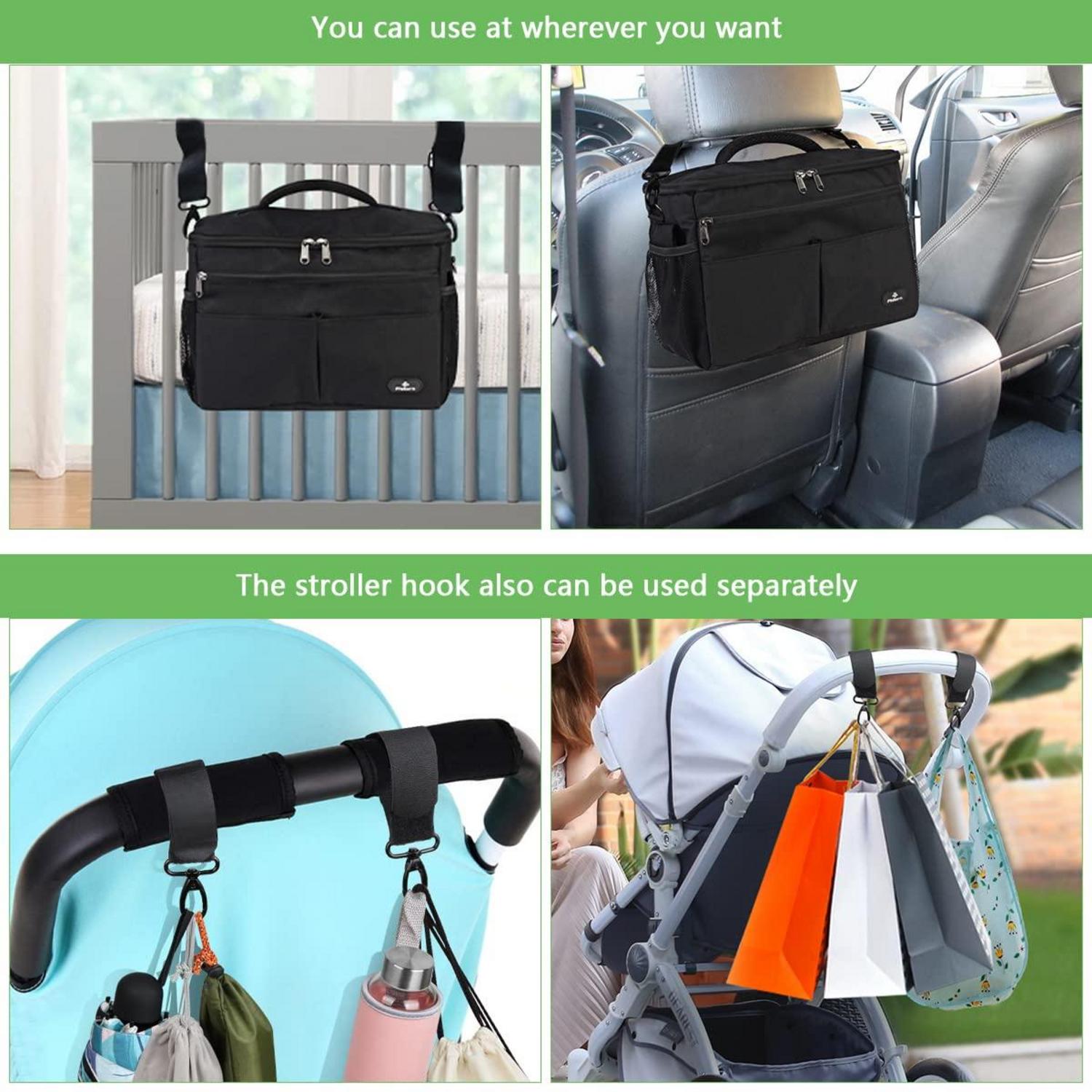 Kinderwagen Organizer Isolierte Getränkehalter Schwarz Wickeltasche