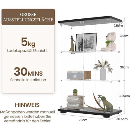 Standvitrine Schwarz – Glasvitrine mit 3 Böden & Schloss